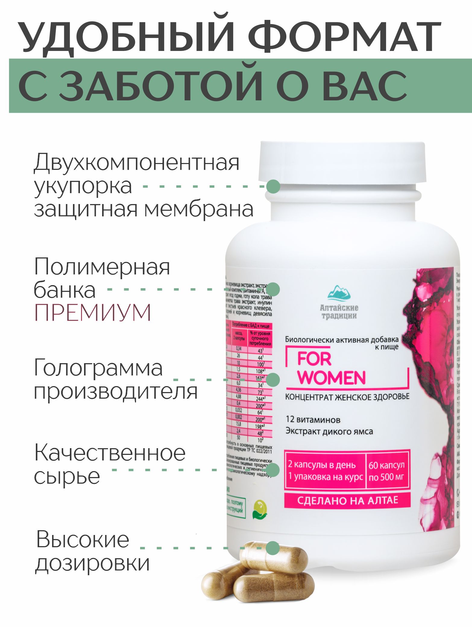 БАД Алтайские традиции Концентрат Женское здоровье 60 капсул - фото 3