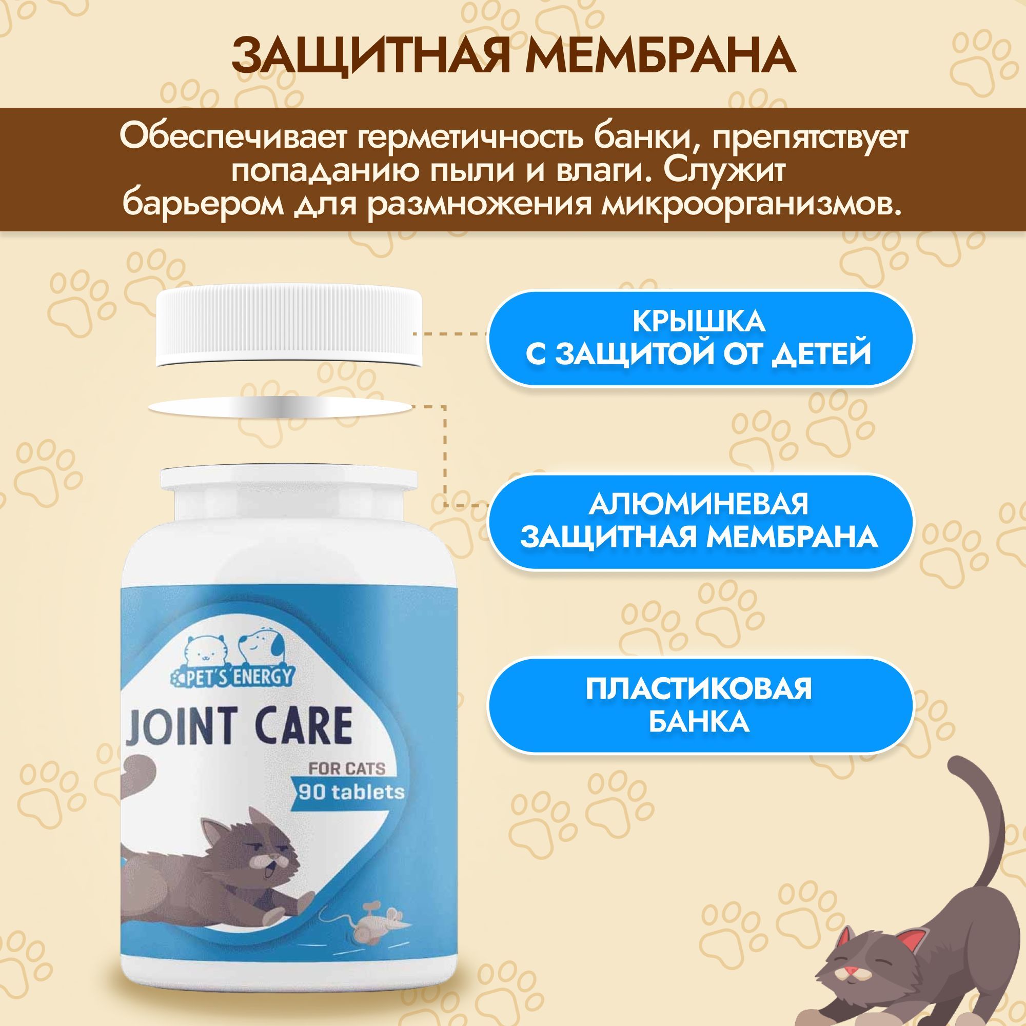 Хондропротектор для кошек PETS ENERGY 90 таблеток Хондроитин и глюкозамин - фото 6