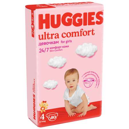 Подгузники для девочек Huggies Ultra Comfort 4 8-14кг 80шт