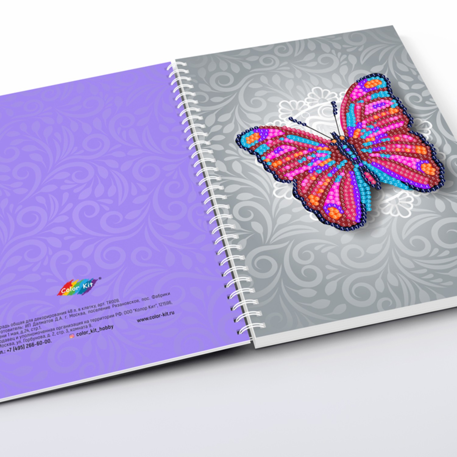 Алмазная мозаика Color Kit тетрадь со стразами Бабочка клетка 48 листов - фото 4