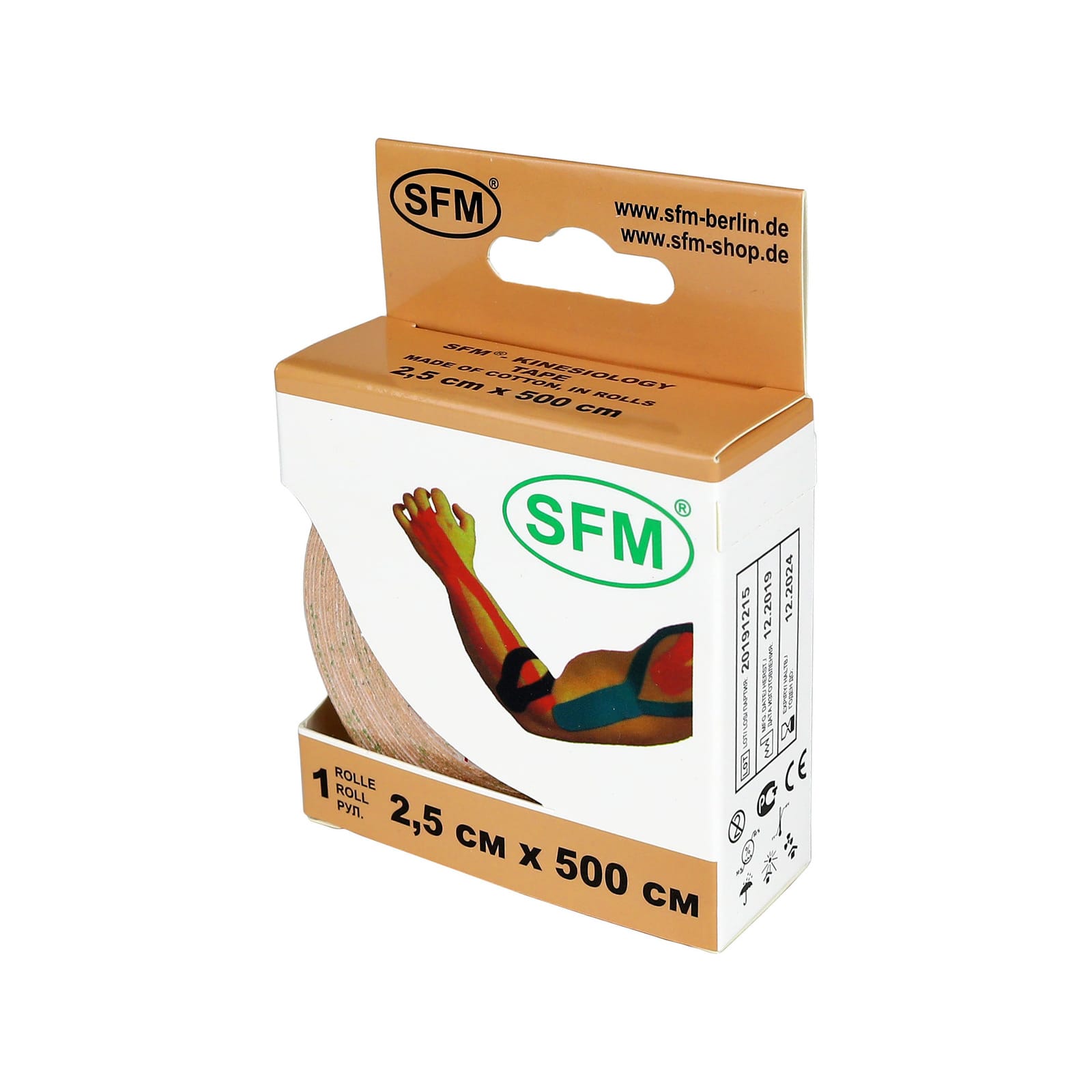 Кинезиотейп SFM Hospital Products SFM-Plaster на хлопковой основе 2.5см Х 500см бежевого цвета в диспенсере - фото 1