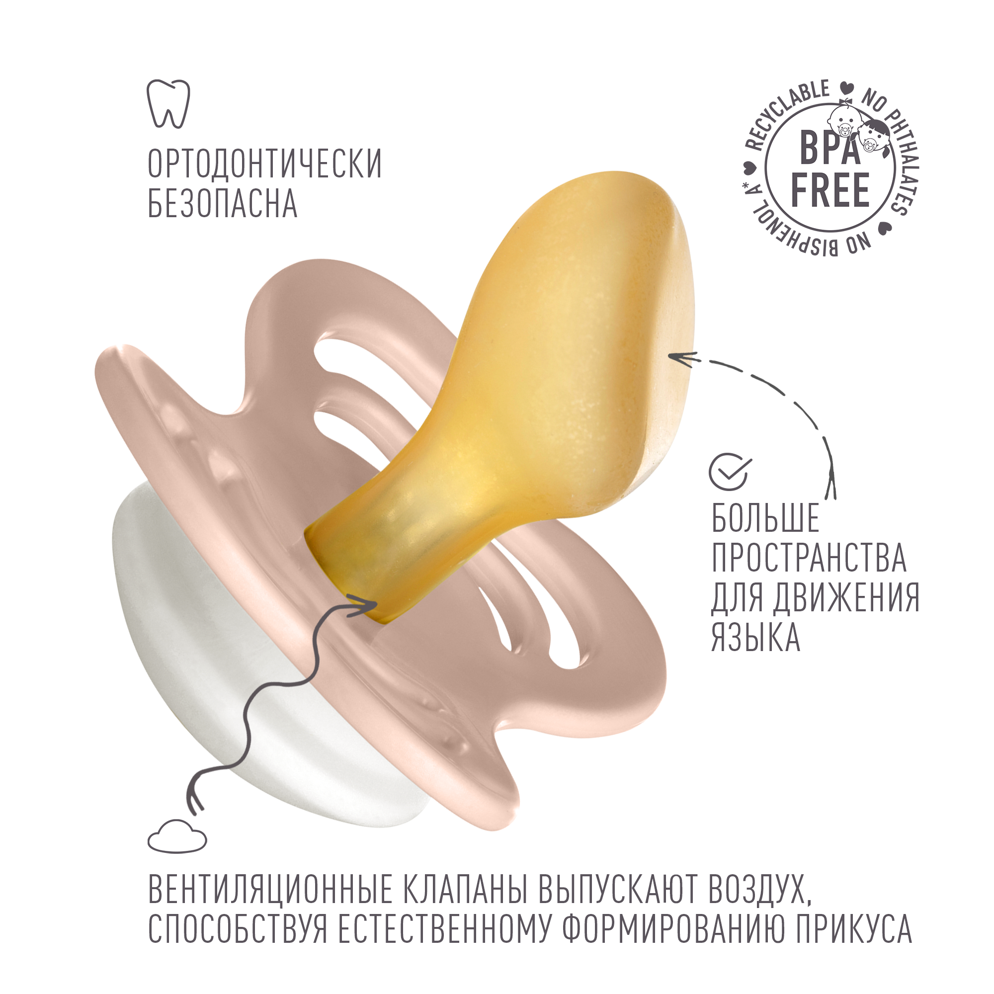 Соска-пустышка BIBS Ночная Couture Latex Blush Glow 6+ месяцев - фото 3