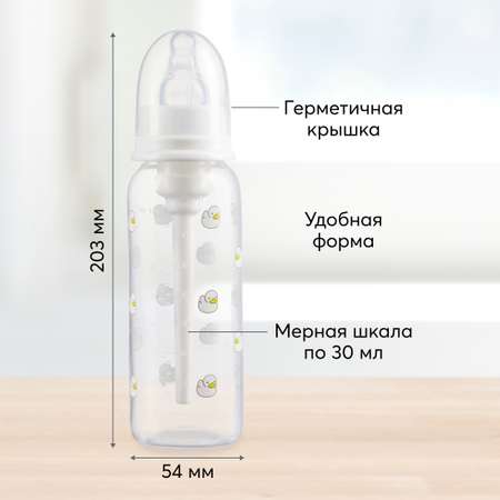 Антиколиковая бутылочка Happy Baby с силиконовой соской медленный поток 250мл с утками