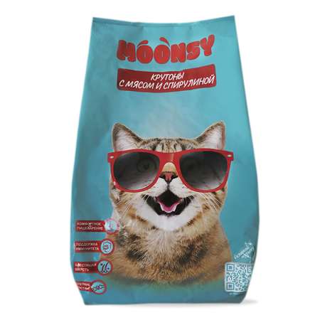 Сухой корм Moonsy полнорационный для взрослых кошек крутоны с мясом и спирулиной 1.9 кг