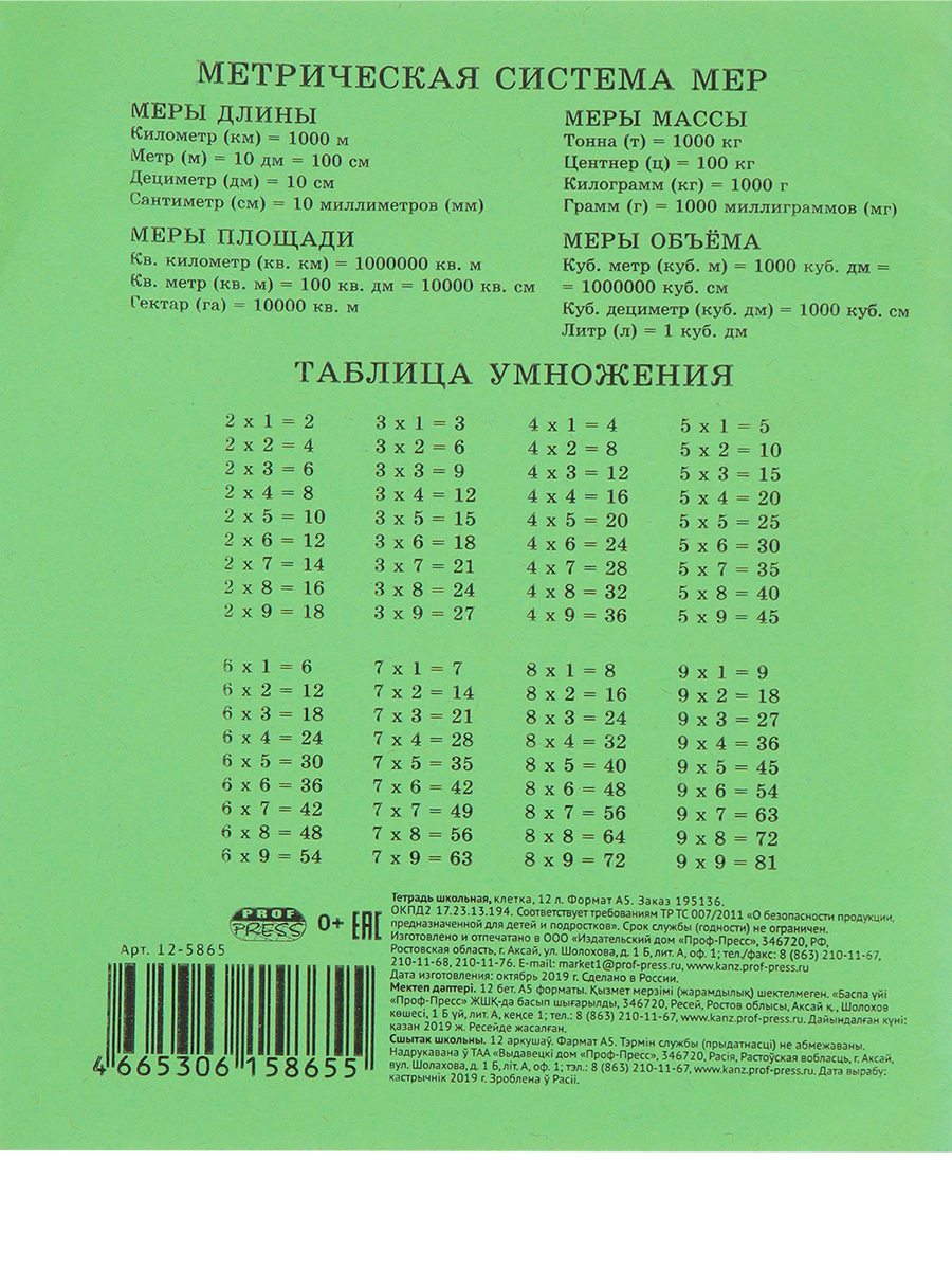 Тетрадь школьная Prof-Press Стандарт клетка 12 листов с линовкой на обложке в спайке 20 штук - фото 3