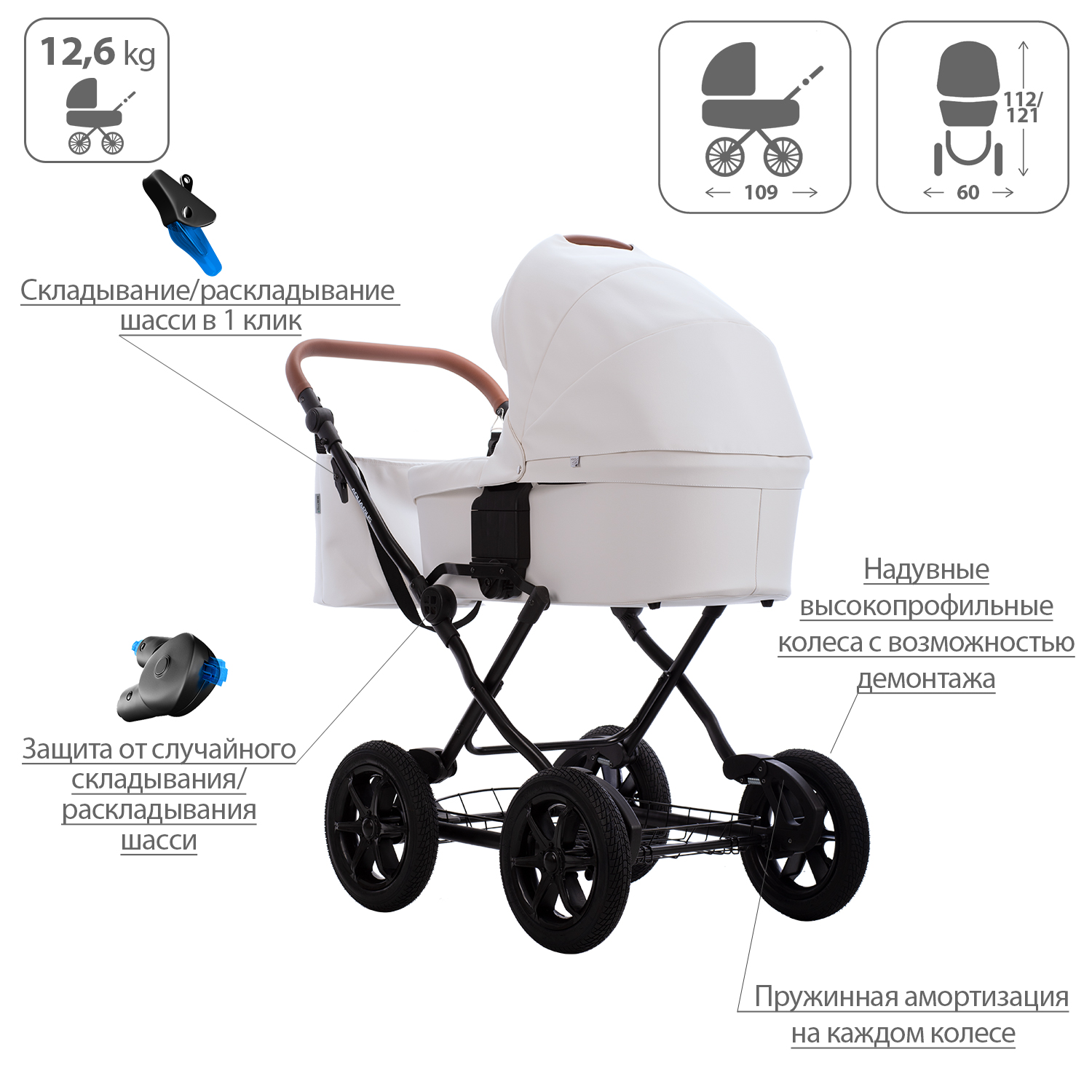 Коляска 2в1 Bebetto Aquarius PRO экокожа шасси Черное 01 - фото 4