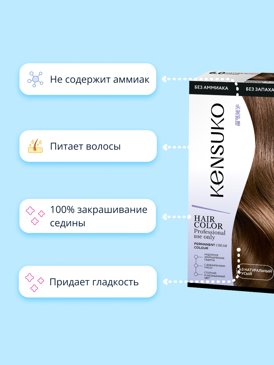 Краска для волос KENSUKO Тон 6.0 (Натуральный русый) 50 мл купить по цене  269 ₽ в интернет-магазине Детский мир