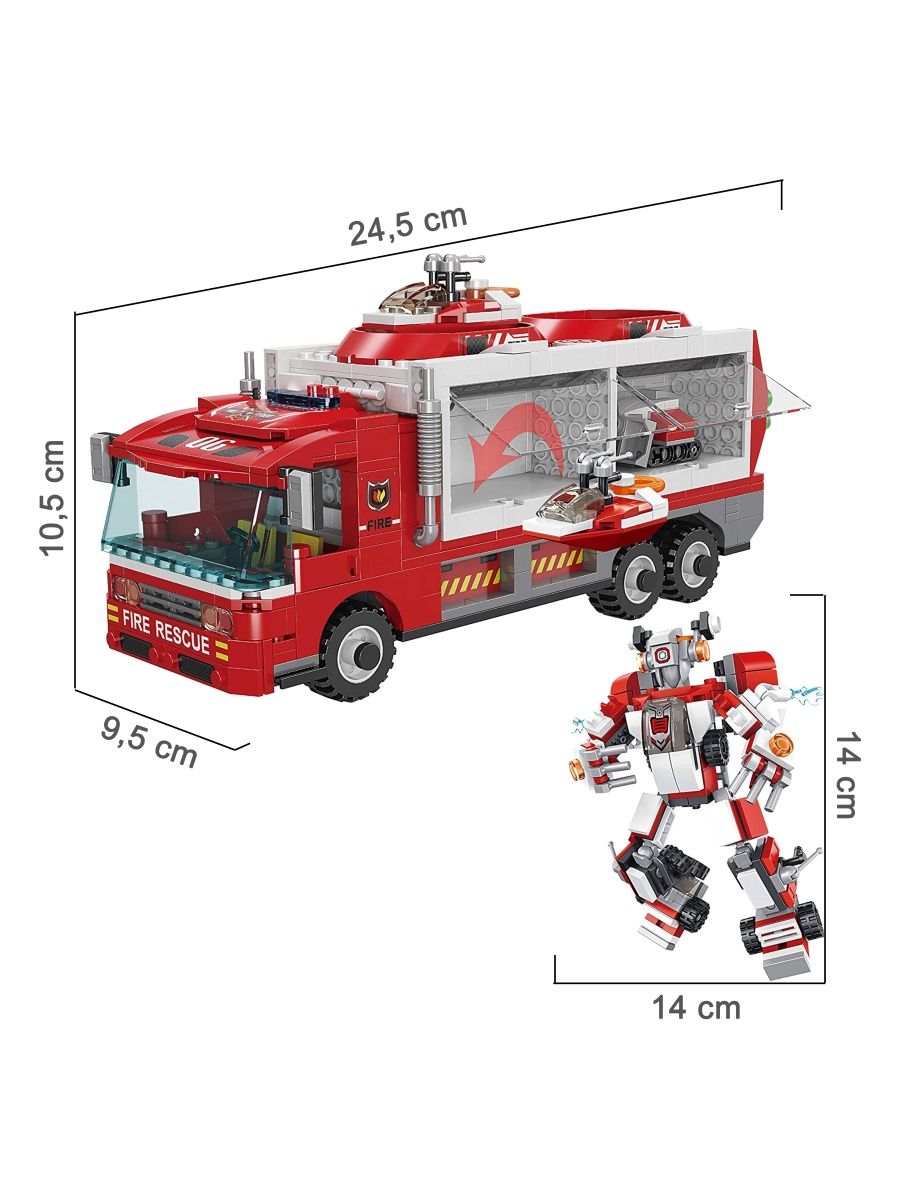 Конструктор робот трансформер ТЕХНО пожарная машина 6 в 1 машинки игрушки 655 деталей - фото 3