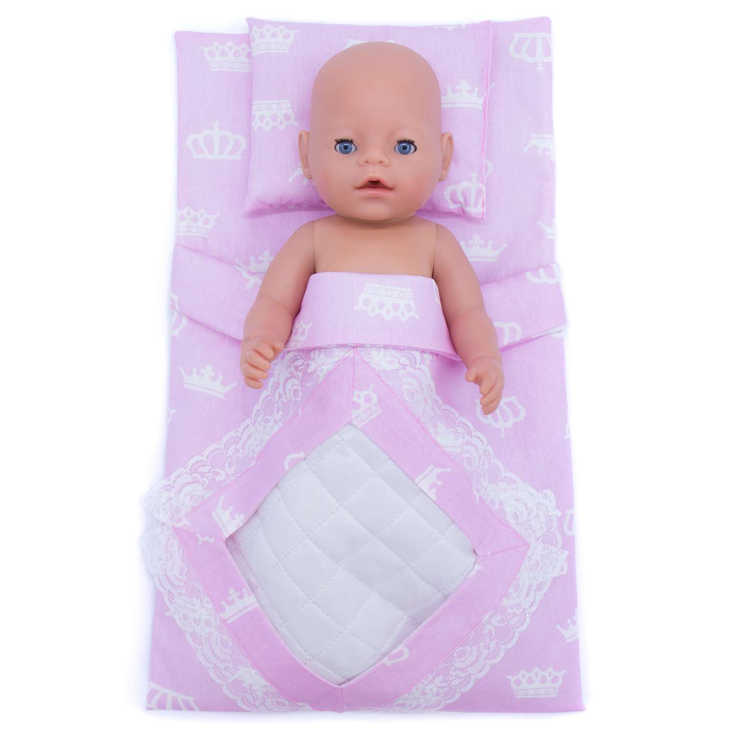 Комплект для пупса Модница 43-48 см: одеяло в пододеяльнике подушка и матрасик пастельно-розовый 6109пастельно-розовый - фото 2