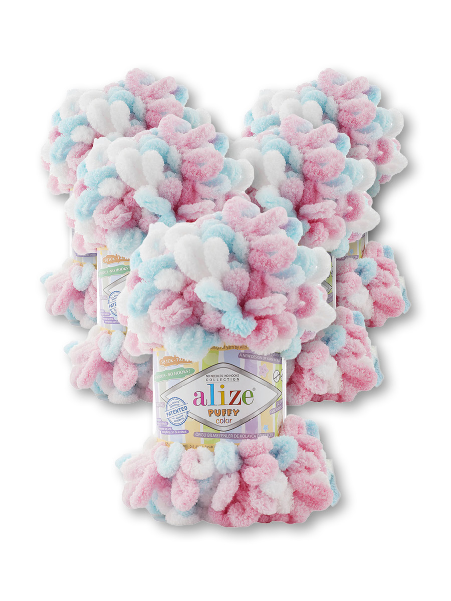 Пряжа для вязания Alize puffy color 100 г 9 м микрополиэстер плюшевая мягкая 6377 секционный 5 мотков - фото 3