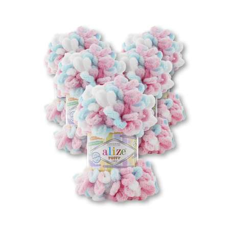 Пряжа для вязания Alize puffy color 100 г 9 м микрополиэстер плюшевая мягкая 6377 секционный 5 мотков