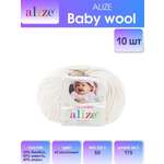 Пряжа для вязания Alize baby wool бамбук шерсть акрил мягкая 50 гр 175 м 62 молочный 10 мотков