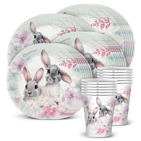 Набор одноразовой посуды ND PLAY Кролики стаканы тарелки 18 см тарелки 23 см по 12 шт