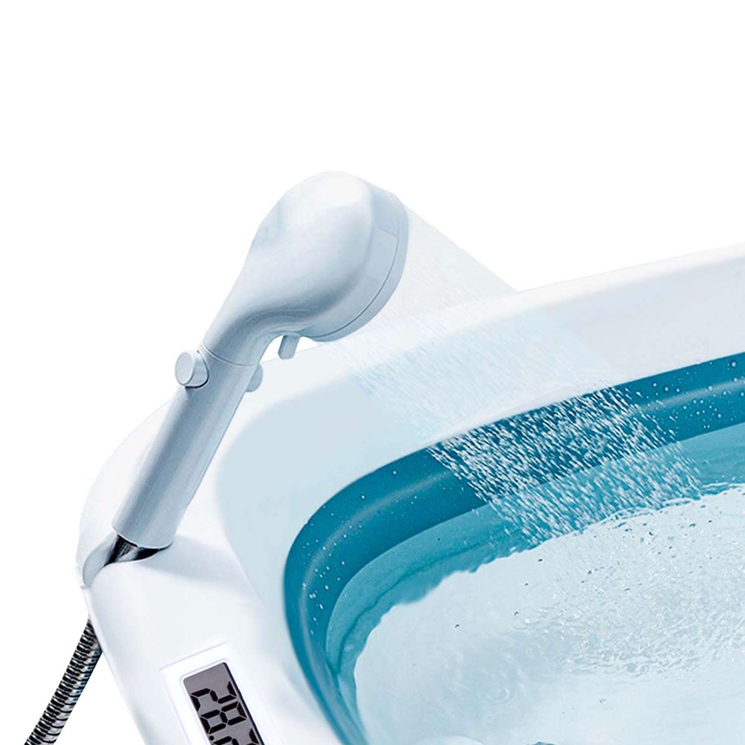 Ванночка складная детская WiMI с матрасиком и термочувствительной пробкой голубая - фото 9