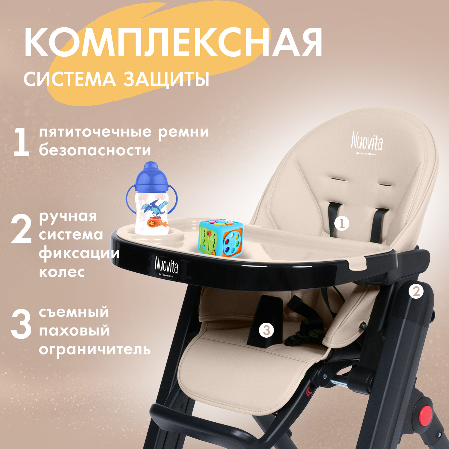 Стульчик для кормления Nuovita Futuro Senso Nero Песочный - фото 4