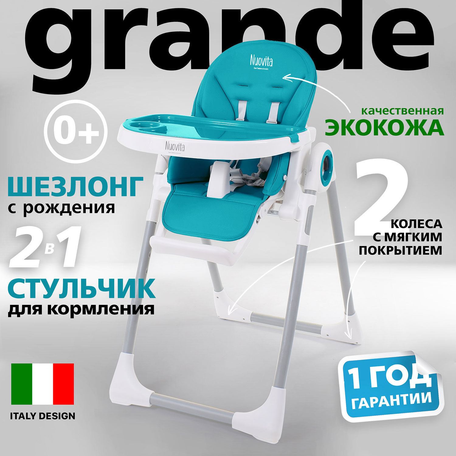 Стульчик для кормления Nuovita Grande Turchese Бирюзовый купить по цене  12299 ₽ в интернет-магазине Детский мир