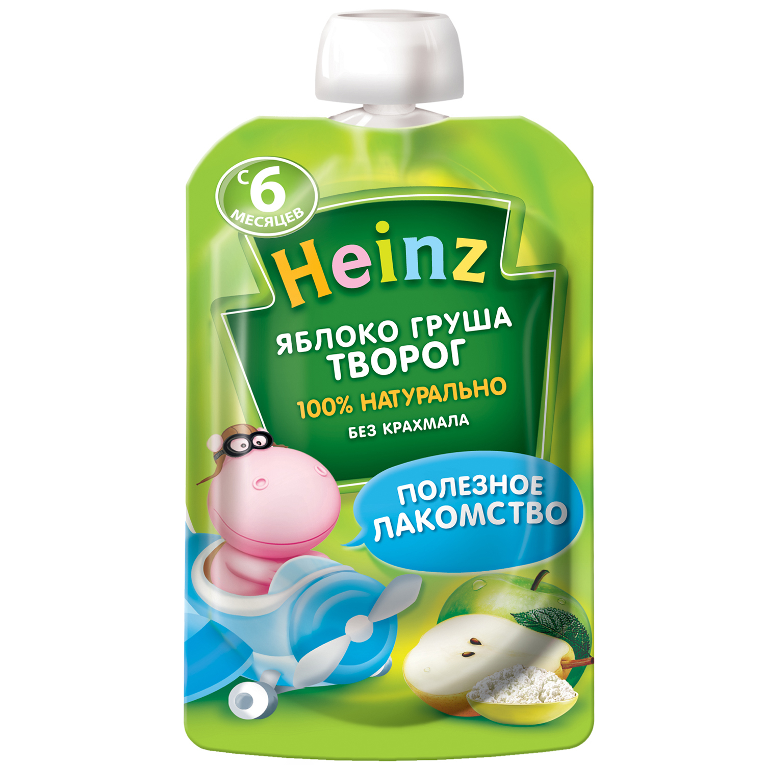 Пюре Heinz яблоко-груша-творог пауч 90г с 6месяцев - фото 1