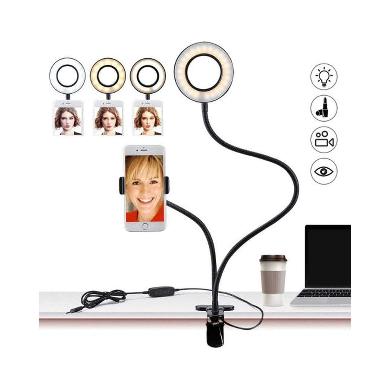 Лампа Keyprods Настольная кольцевая селфи LED с гибким держателем для телефона - фото 4