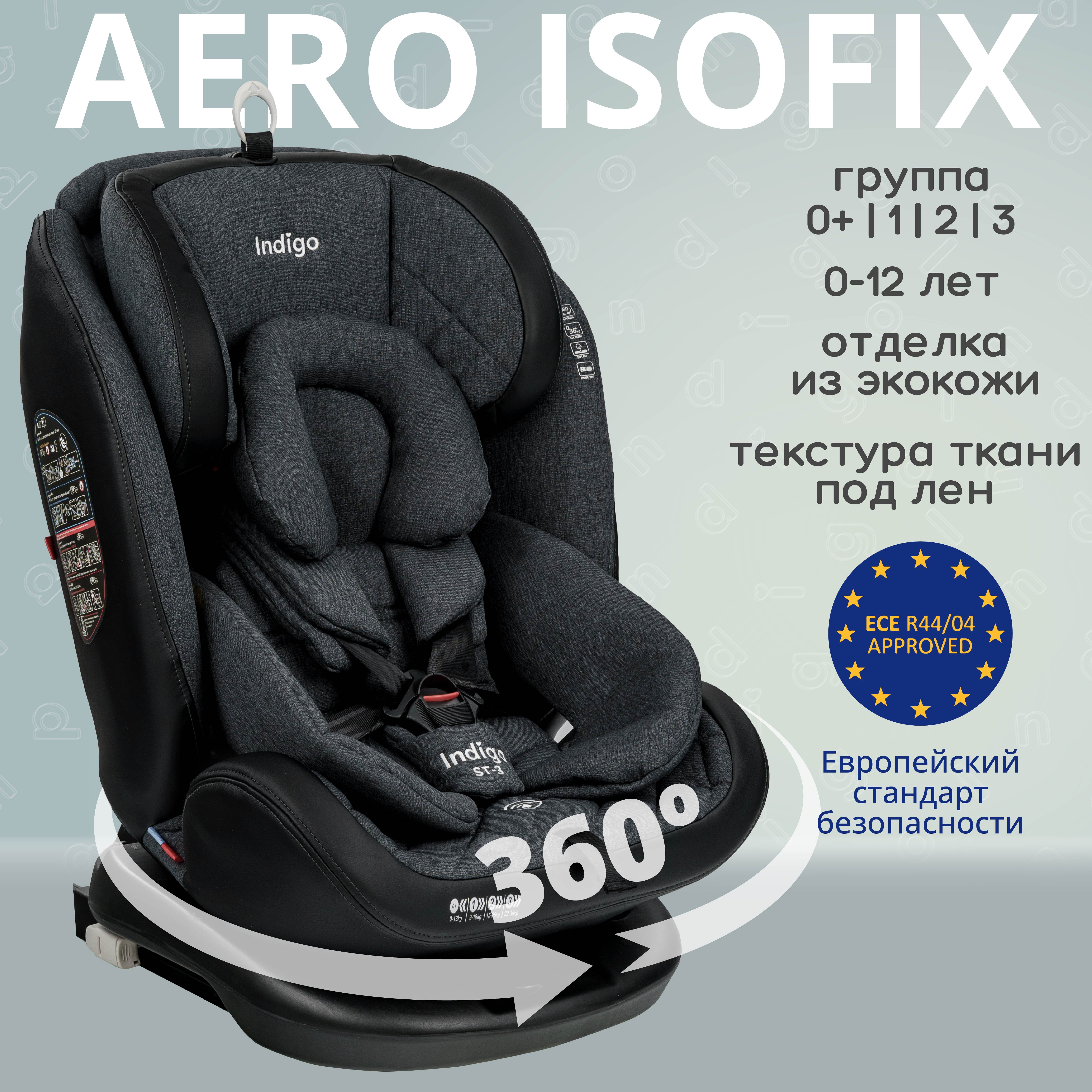 Автокресло Indigo Aero ST-3 Isofix растущее поворотное 0-36 кг темно-серый лен - фото 2