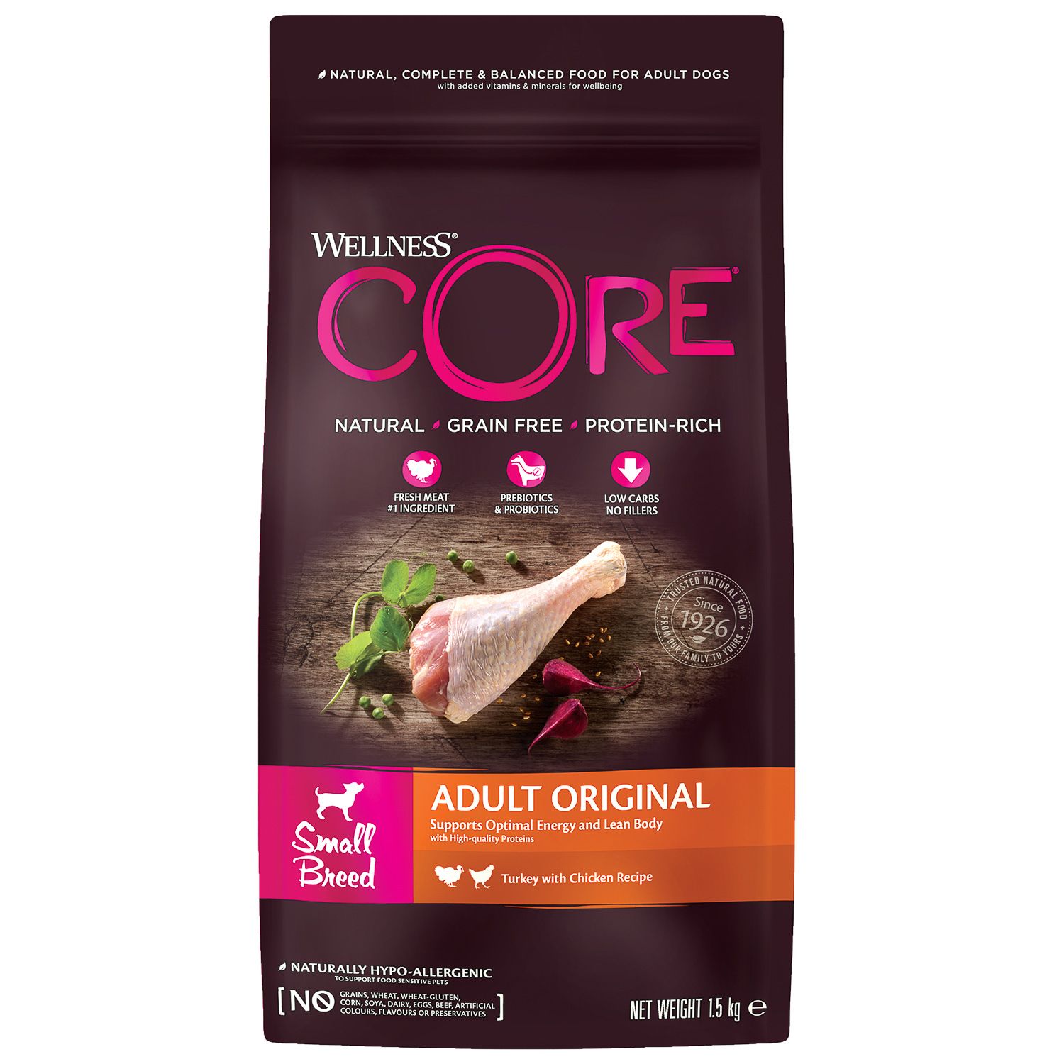 Сухой корм для собак Wellness CORE 1.5 кг курица, индейка (для домашних, полнорационный) - фото 1