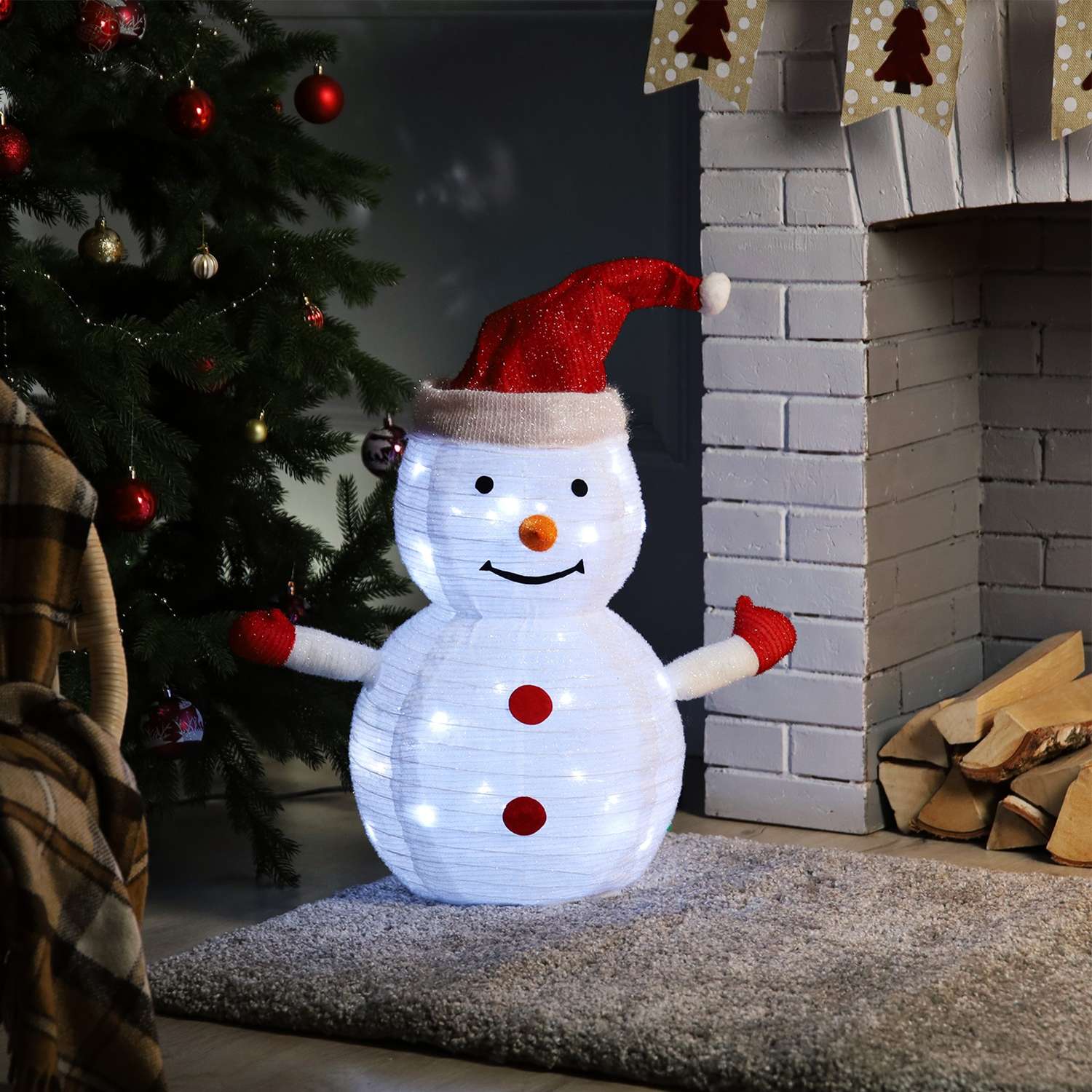 Светодиодная фигура Sima-Land «Снеговик» 35×70×35 см металл текстиль 220 В свечение белое - фото 1