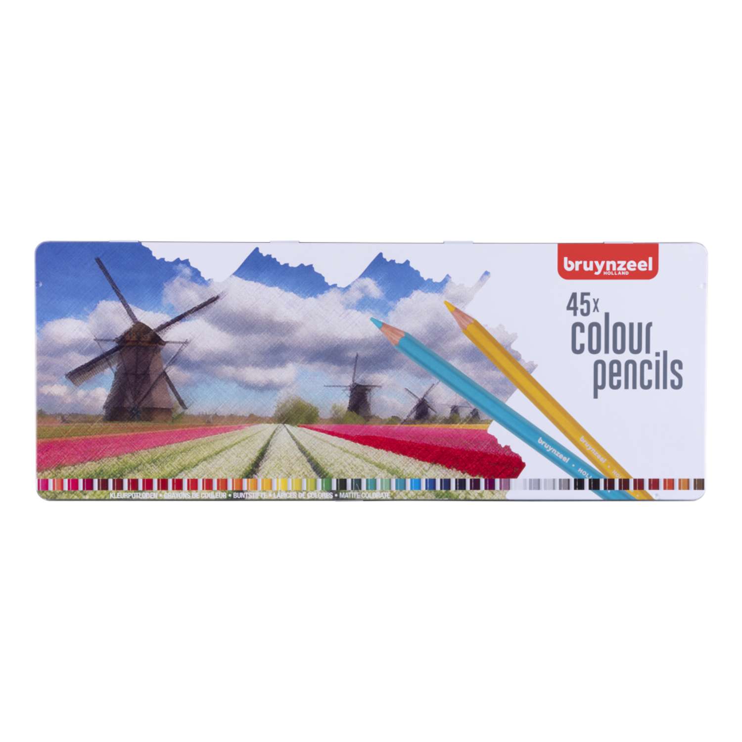 Набор цветных карандашей BRUYNZEEL Голландия 45 цветов в металлическом коробе-пенале - фото 1