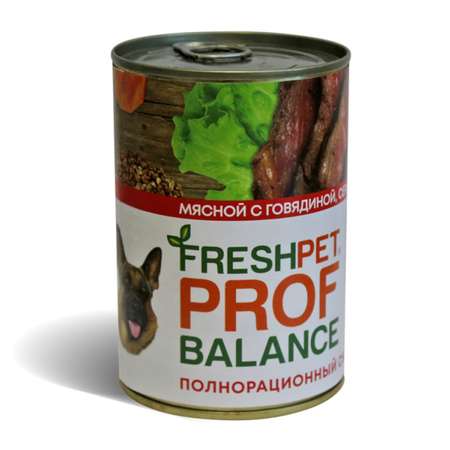 Корм для собак FreshPet Prof Balance с говядиной сердцем и гречкой консервированный 410г