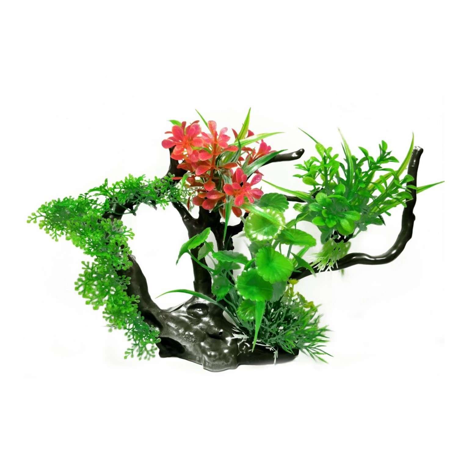 Искусственный декор Rabizy для аквариума Коряга с растениями 30х18 см - фото 1