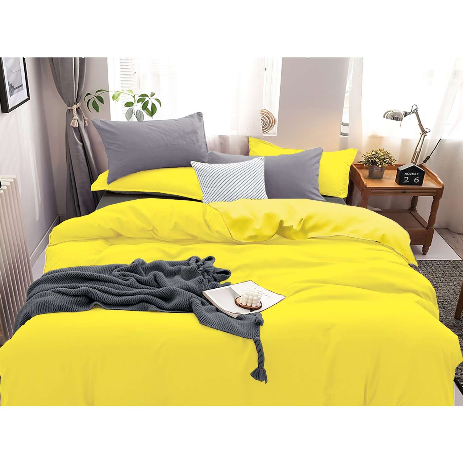 Комплект постельного белья PAVLine Манетти полисатин Евро желтый/серый S15 - фото 1