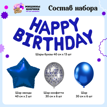 Воздушные шары Happy Birthday Мишины шарики для фотозоны на день рождения латексные и фольгированные