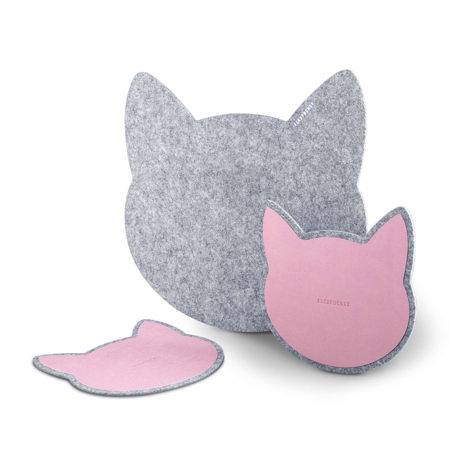 Настольный коврик Flexpocket для мыши в виде кошки + комплект с подставкой под кружку светло-серый - фото 2