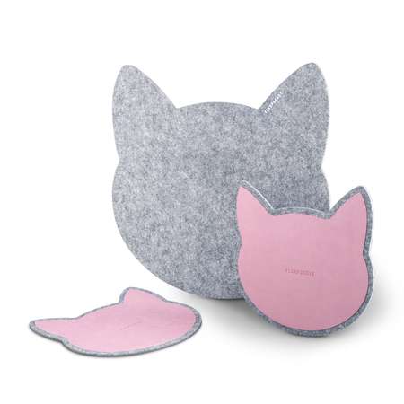Настольный коврик Flexpocket для мыши в виде кошки + комплект с подставкой под кружку светло-серый