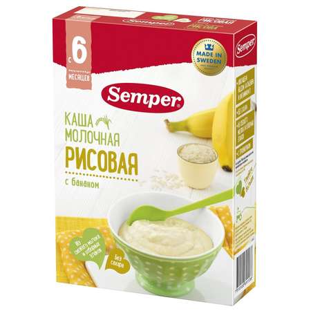 Каша Semper молочная рисовая с бананом 200г с 6месяцев