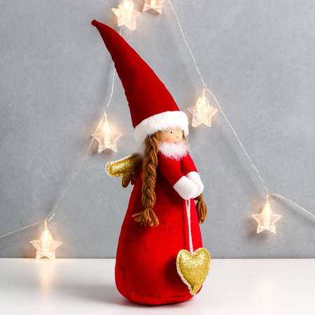 Кукла интерьерная Зимнее волшебство «Ангелочек в красном платье с золотым сердечком» 49х12х12 см