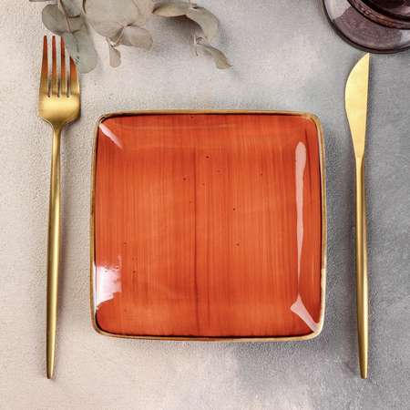 Тарелка Sima-Land керамическая квадратная «Сапфир» 15×15 см цвет оранжевый