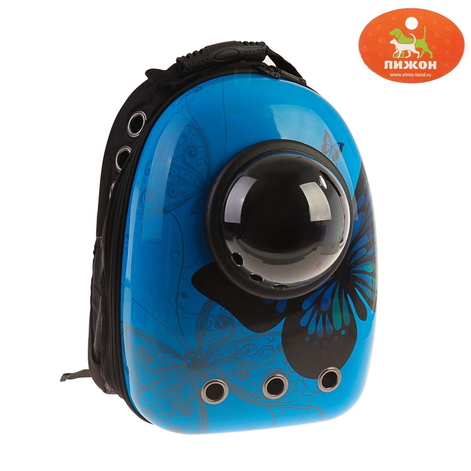 Рюкзак для переноски животных Пижон с окном для обзора «Бабочка» 32х26х44 см голубой - фото 2