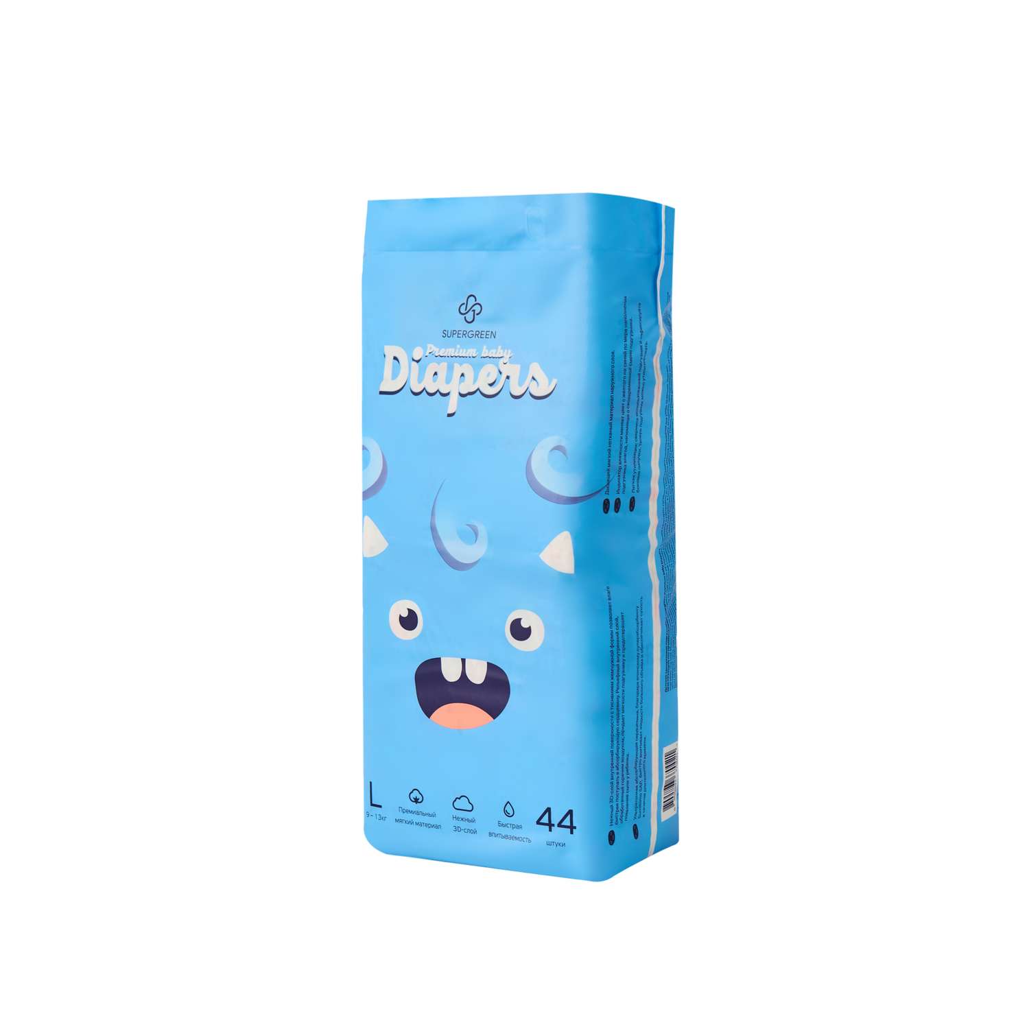 Подгузники SUPERGREEN Premium baby Diapers размер L 9 - 13 кг 44 шт - фото 6