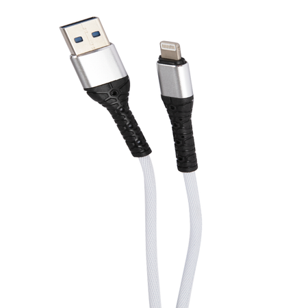 Дата-кабель mObility USB – Lightning 3А тканевая оплетка белый