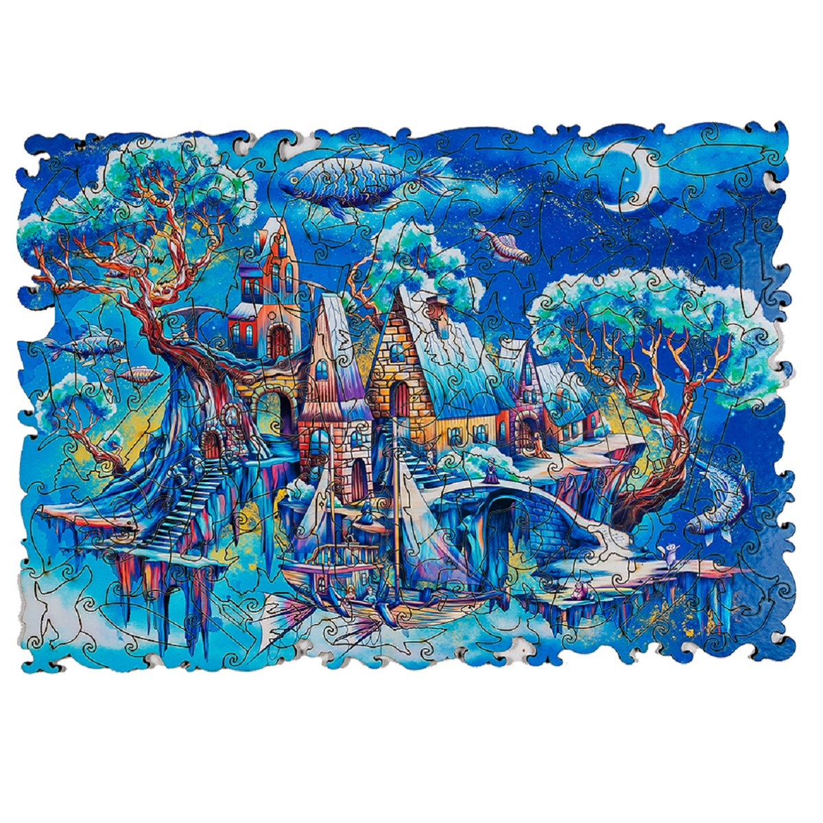 Деревянный пазл Melograno puzzle Летающий город М 150 деталей - фото 1