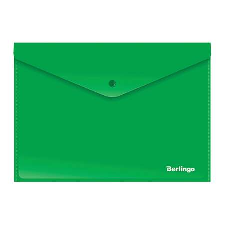 Папка-конверт на кнопке BERLINGO А4 180мкм непрозрачная зеленая набор 10 шт