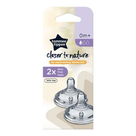 Соска Tommee tippee для бутылочки Closer to nature медленный поток 0+ 2 шт.