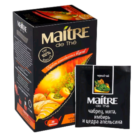 Чай черный Maitre de the Чабрец Мята Имбирь 20 пакетиков 40 г.