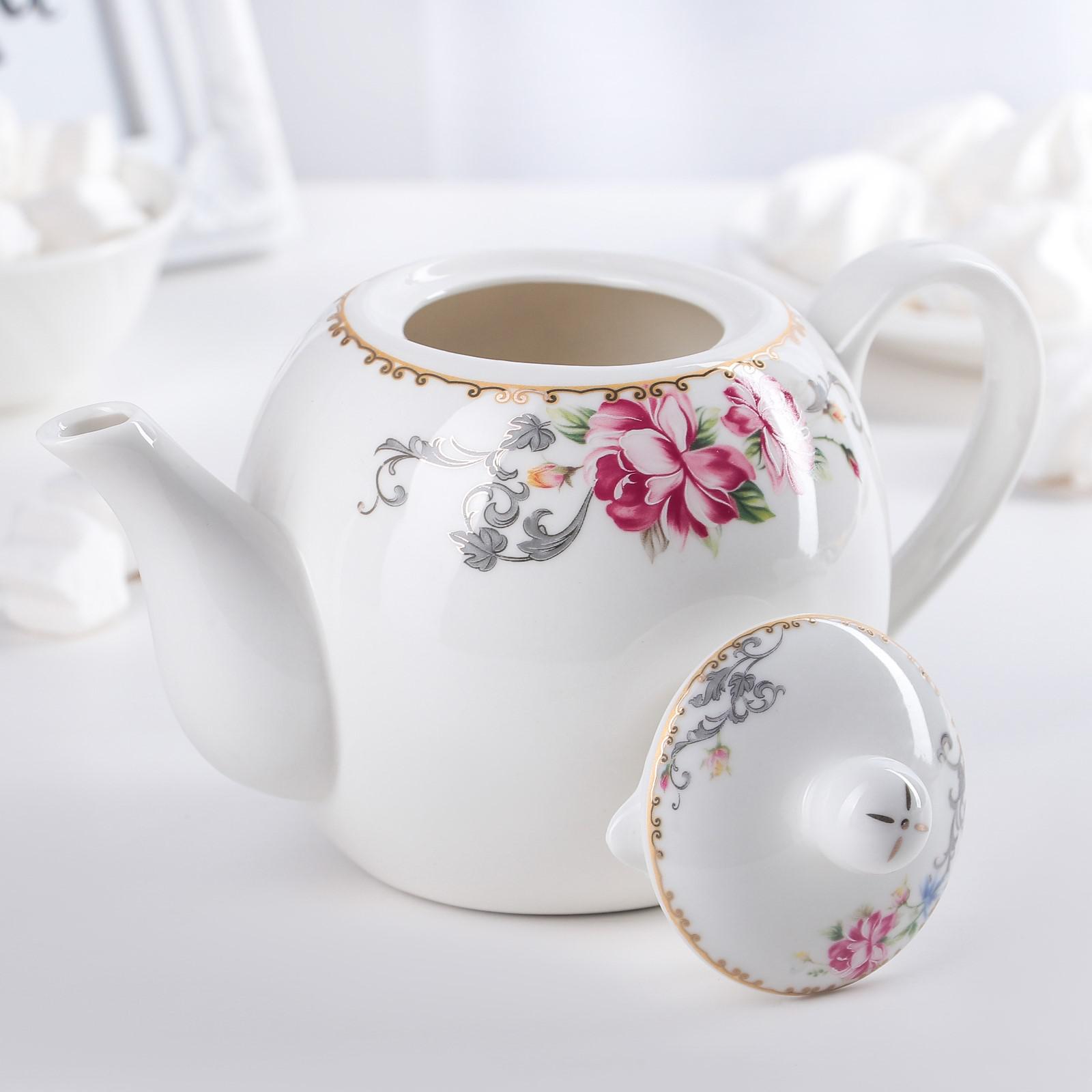 Заварочный чайник Доляна фарфоровый «Аделин» 800 мл цвет белый - фото 6