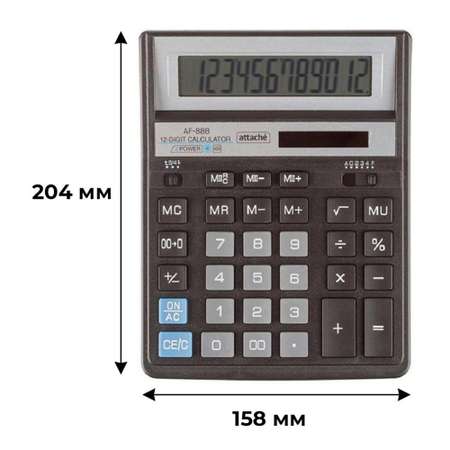 Калькулятор Attache настольный полноразмерный 12 размер 204x158 мм черный-серый