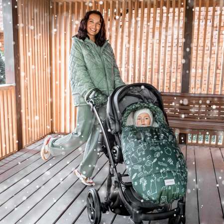 Конверт зимний AmaroBaby меховой Snowy Travel Зверята хаки 105 см