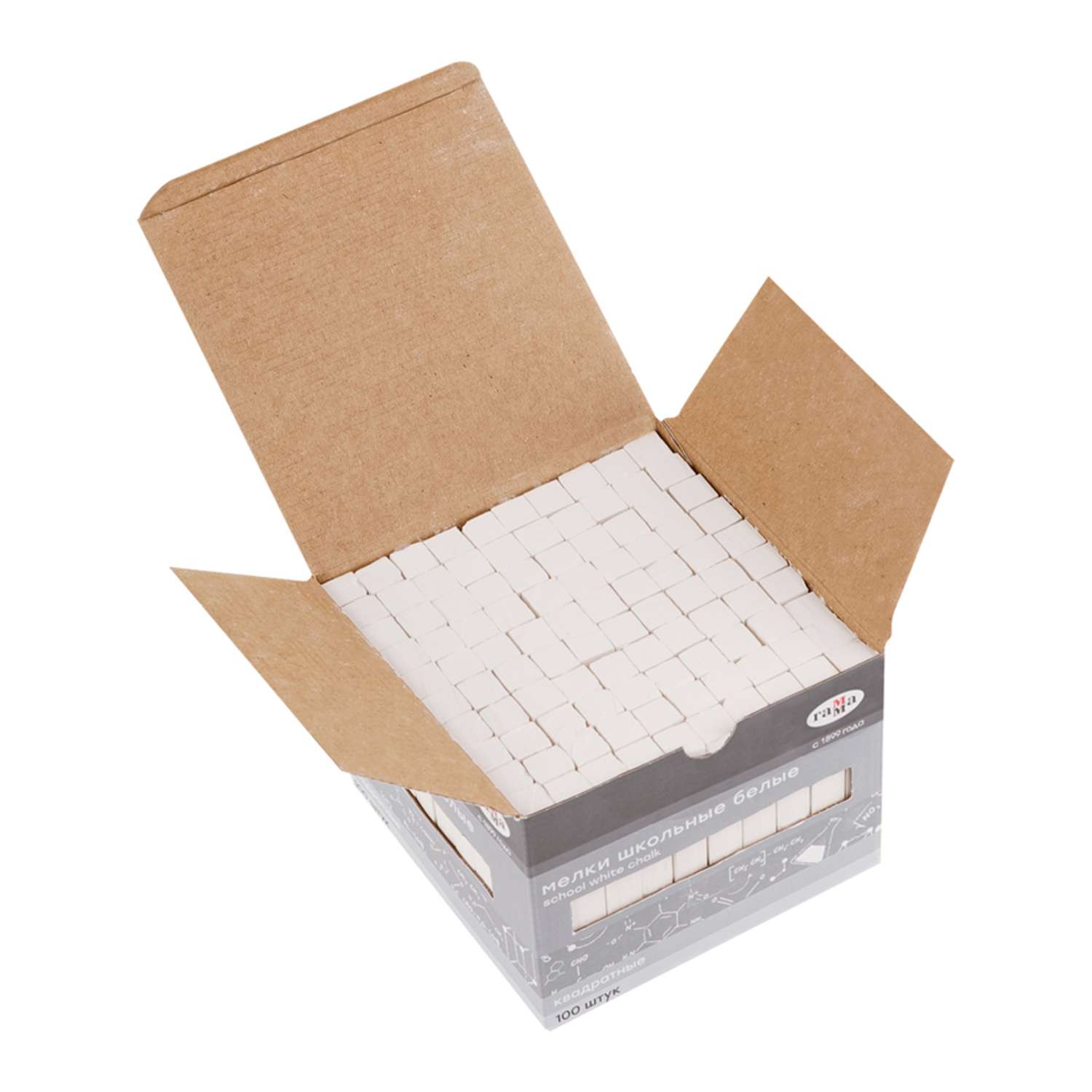 Мелки школьные Гамма белые 100 шт мягкие квадратные картонная коробка - фото 3