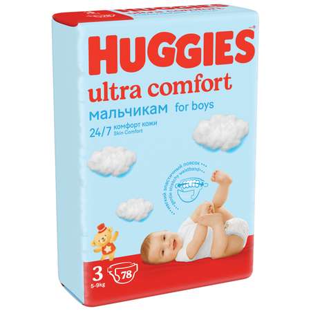 Подгузники Huggies Ultra Comfort 3 для мальчиков 5-9кг 78шт