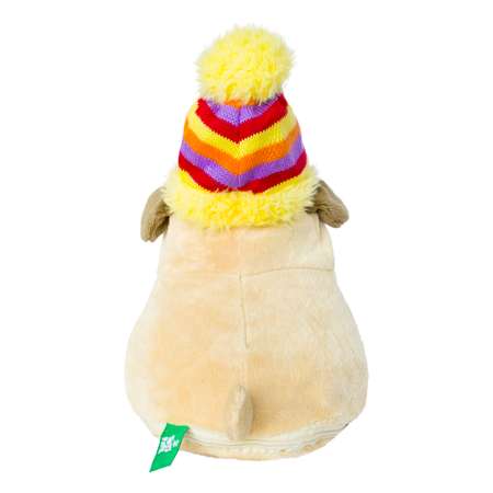 Мягкая плюшевая игрушка IdeaToys Собака Френк в желтой шапке с карманом