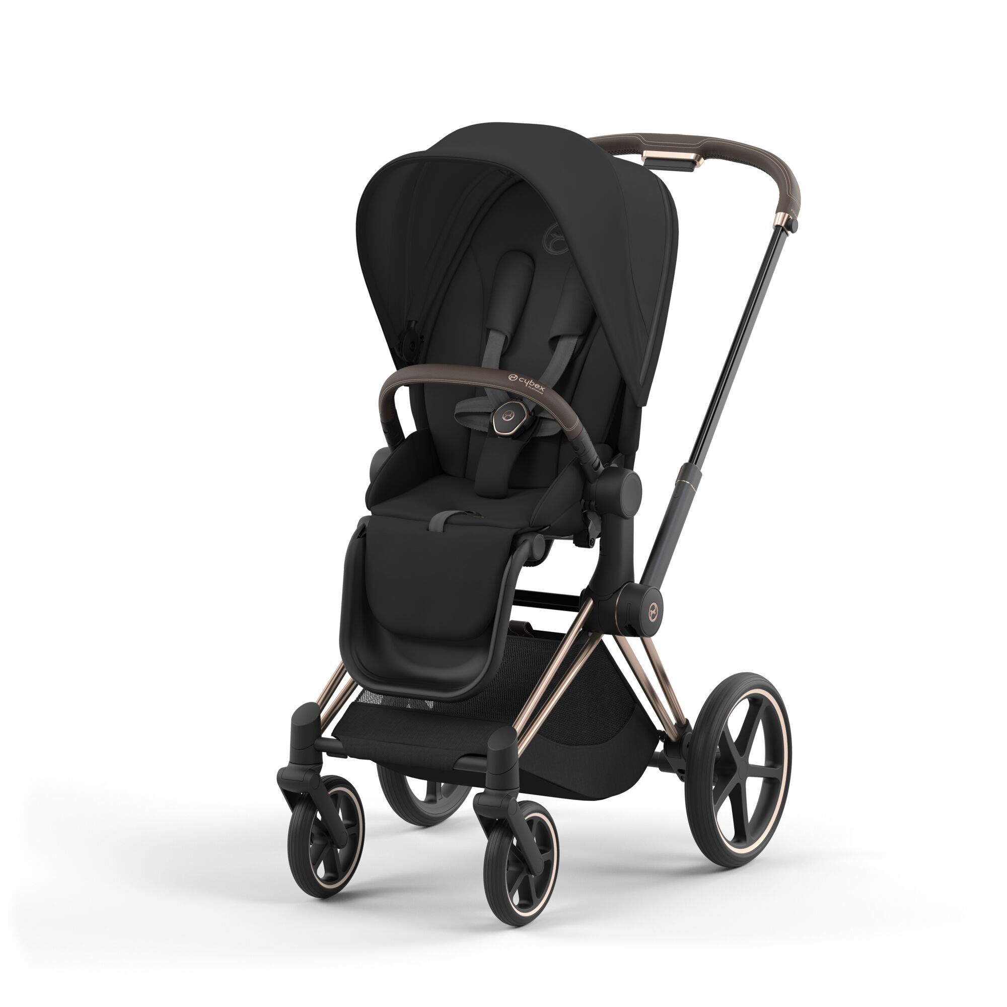 Коляска Cybex Priam IV Rosegold 2в1 Sepia Black в комплекте со спальным блоком Lux Carry Cot - фото 3