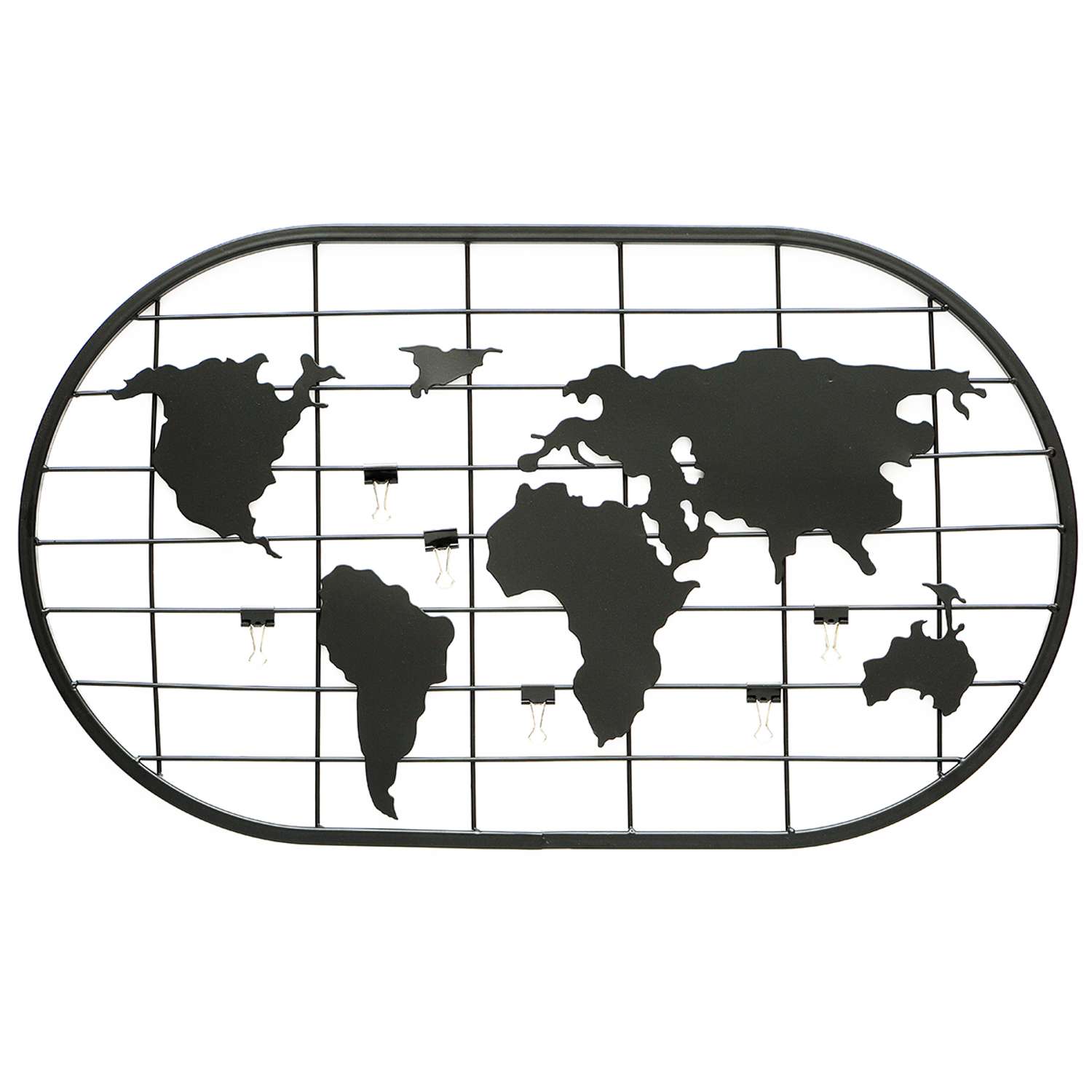 Панно из металла A+T Decor Карта мира с зажимами в комплекте 60х35х1 см - фото 1